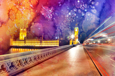 <br />
Mixed Media photomanipulation combining a long exposure night photo I took from London (England) and a vibrant watercolor texture. 
<br /><br />
Special thanks to <b><u><a href='http://aurorawienhold.deviantart.com/' title='Aurora Wienhold' target='_blank'>Aurora Wienhold</a></u></b> for the <b><u><a href='http://aurorawienhold.deviantart.com/art/CANDY-CRUSH-WATERCOLOR-STOCK-PACK-V-417774666' title='Watercolor' target='_blank'>watercolor texturing</a></u></b>. Feel free to click on her name to visit more of her amazing images from deviantART. 
<br /><br />
Available at web resolution under a Creative Commons license on condition of including credits and a link back to the <b><u><a href='http://freestock.ca/mixed_media_vexels_g100-lights_of_london__vibrant_watercolors_p4350.html' title='Watercolor Lights of London' target='_blank'>same image</a></u></b> from my sister website <b><u><a href='http://freestock.ca' title='freestock.ca' target='_blank'>freestock.ca</a></u></b>. For purchasing a license of this image at much higher resolution or without credit requirements, please feel free to <b><u><a href='http://somadjinn.com/theme-options/contact/' title='contact' target='_blank'>contact me</a></u></b>, I am open to discuss fair pricing for using my work in a wide variety of applications.