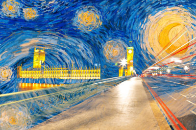 <br />
Mixed Media photomanipulation combining a long exposure night photo I took from London (England) and the public domain painting called The Starry Night by Vincent van Gogh (circa 1889). 
<br /><br />
Van Gogh is one of my all-time favorite traditional artists, I just wish he lived longer to share more of his exceptionally gifted vision.  In any case, here’s hoping to breathe fresh new life into van Gogh’s <b><u><a href='http://en.wikipedia.org/wiki/File:Van_Gogh_-_Starry_Night_-_Google_Art_Project.jpg' title='Starry Night' target='_blank'>painting</a></u></b> by blending it with a modern long exposure photo of mine.
<br /><br />
Available at web resolution under a Creative Commons license on condition of including credits and a link back to the <b><u><a href='http://freestock.ca/mixed_media_vexels_g100-starry_london_night_p4418.html' title='Starry London Night' target='_blank'>same image</a></u></b> from my sister website <b><u><a href='http://freestock.ca' title='freestock.ca' target='_blank'>freestock.ca</a></u></b>. For purchasing a license of this image at much higher resolution or without credit requirements, please feel free to <b><u><a href='http://somadjinn.com/theme-options/contact/' title='contact' target='_blank'>contact me</a></u></b>, I am open to discuss fair pricing for using my work in a wide variety of applications.