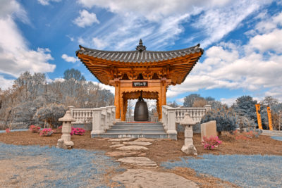<br/>
Korean Bell Garden landmark & scenery from Meadowlark Gardens in Vienna, Virginia (USA). HDR composite from multiple exposures and variant of this <b><u><a href='http://freestock.ca/buildings_landmarks_g30-korean_bell_garden__hdr_p4647.html' target='_blank'>this image</a></u></b> processed with bright blue colors in the foliage for a more surreal and winter cold atmosphere.

<br><br>Available at web resolution under a Creative Commons license on condition of including credits and a link back to the <b><u><a href='http://freestock.ca/buildings_landmarks_g30-korean_bell_garden__winter_blue_hdr_p4854.html' title='Wintry Korean Bell Garden' target='_blank'>same image</a></u></b> from my sister website <b><u><a href='http://freestock.ca' title='freestock.ca' target='_blank'>freestock.ca</a></u></b>. For purchasing a license of this image at much higher resolution or without credit requirements, please feel free to <b><u><a href='http://somadjinn.com/theme-options/contact/' title='contact' target='_blank'>contact me</a></u></b>, I am open to discuss fair pricing for using my work in a wide variety of applications.
